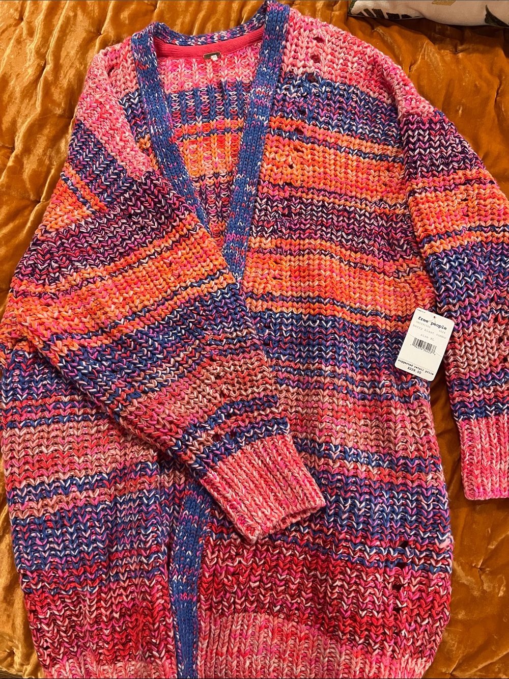 Free People Multicolor Knit Cardigan - Pink, Orange, Blue, Purple - Picture 1 of 4